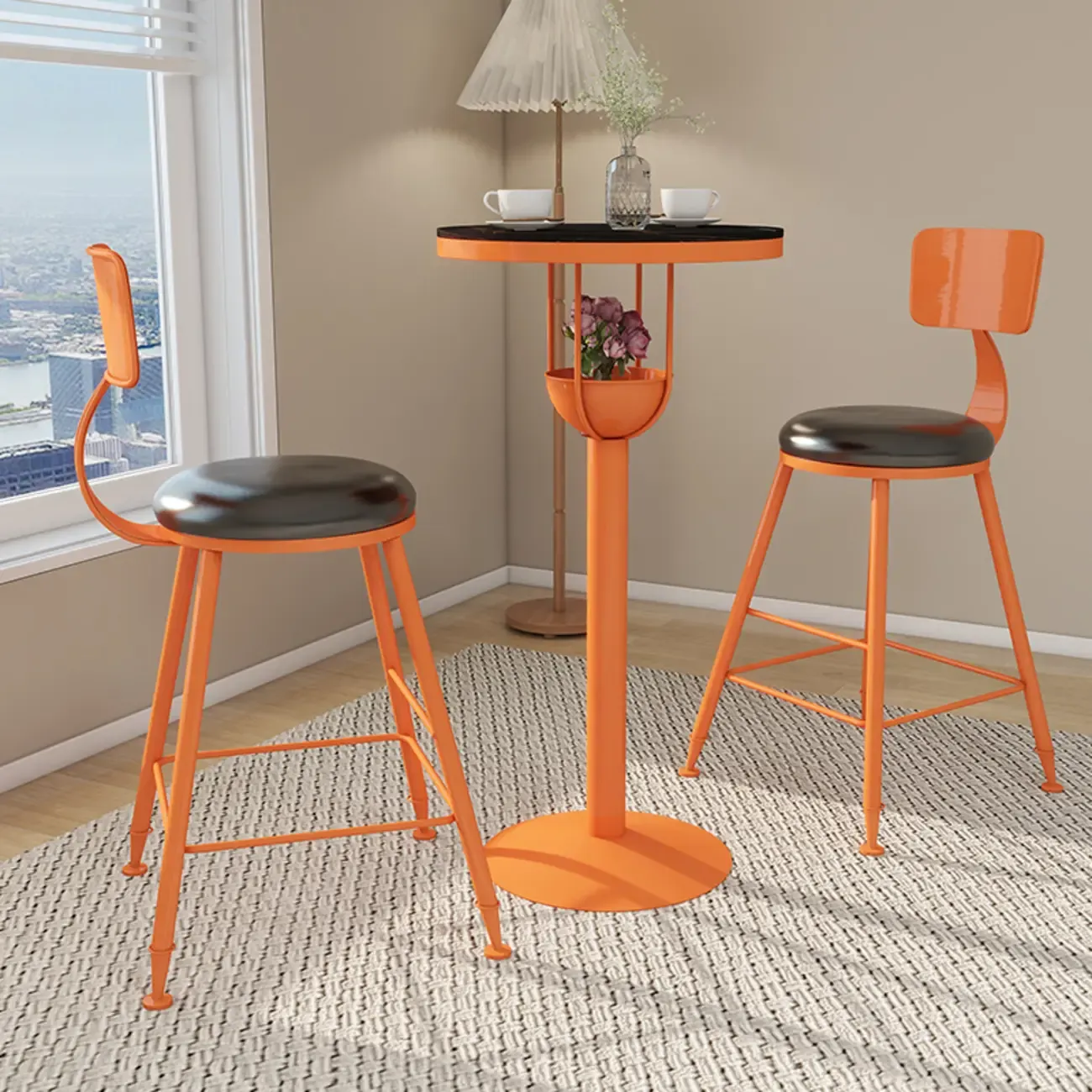 Modern Black Orange Orbicular Shelf Bar Tables