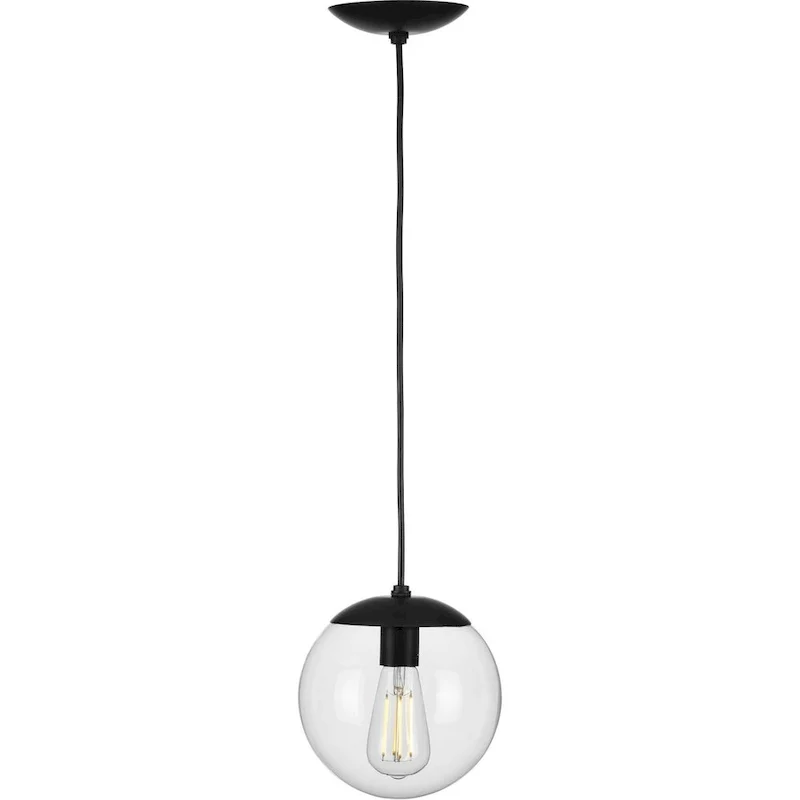 Atwell Collection 1-Light Clear Glass Matte Black Small Pendant - 8 in x 8 in x 8.75 in