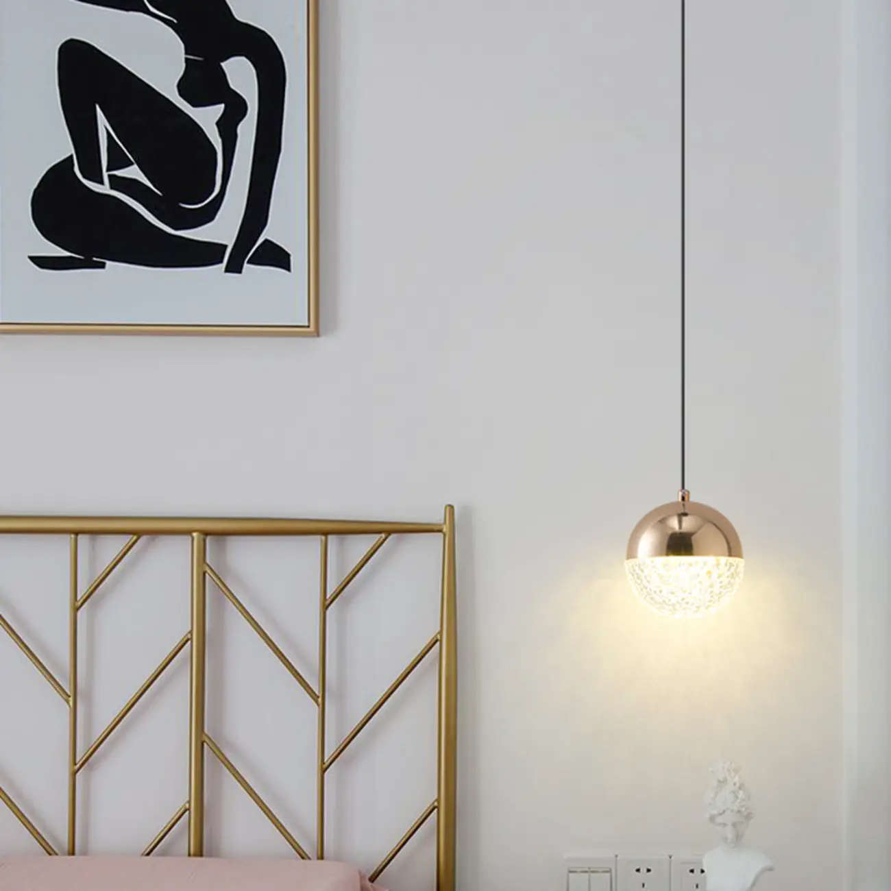 Modern Rose Gold Clear Globe Liftable Pendant Light