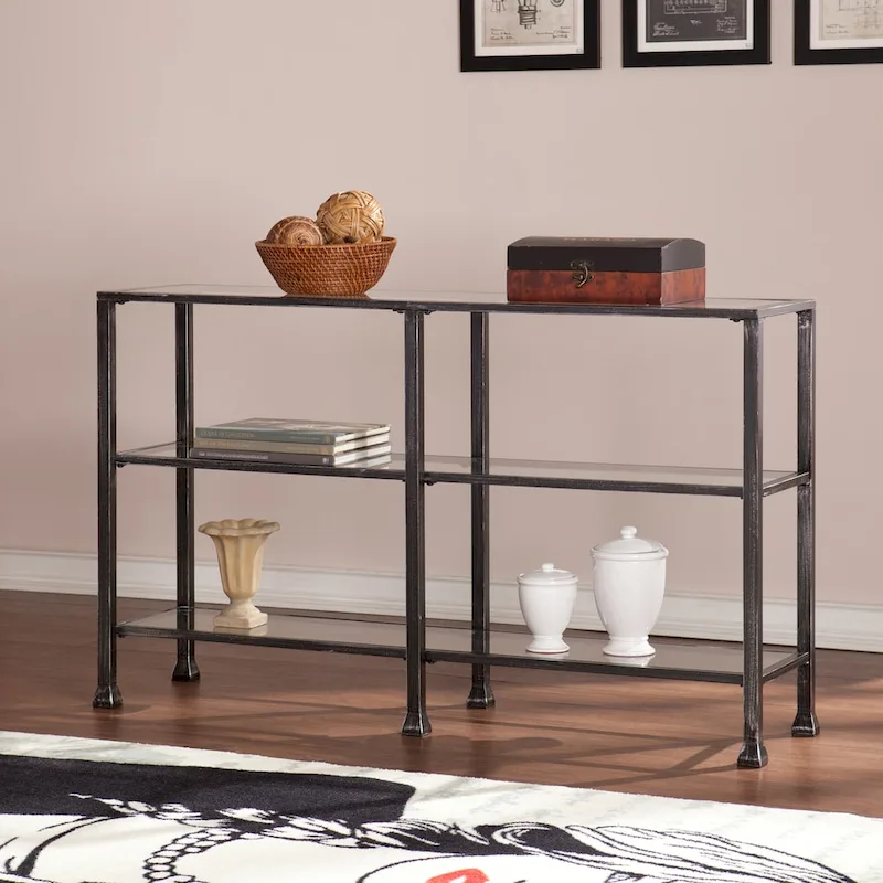 SEI Furniture Esther 3-tier Black Metal and Glass Console Table