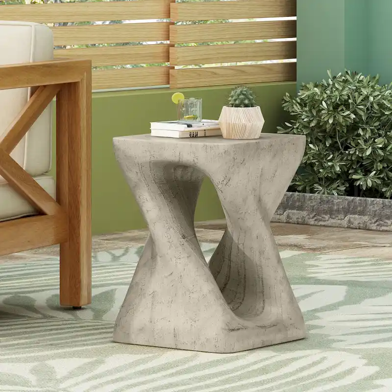 MGO Twist Shape Side Table, Wood-like Texture