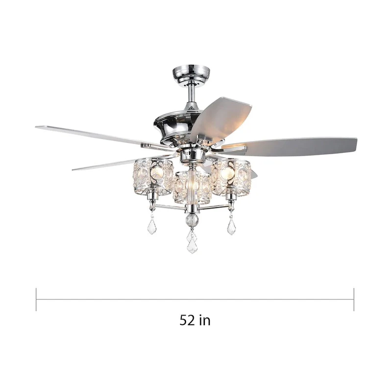 Miramis 52-inch Chrome Ceiling Fan with Crystal Chalice Chandelier