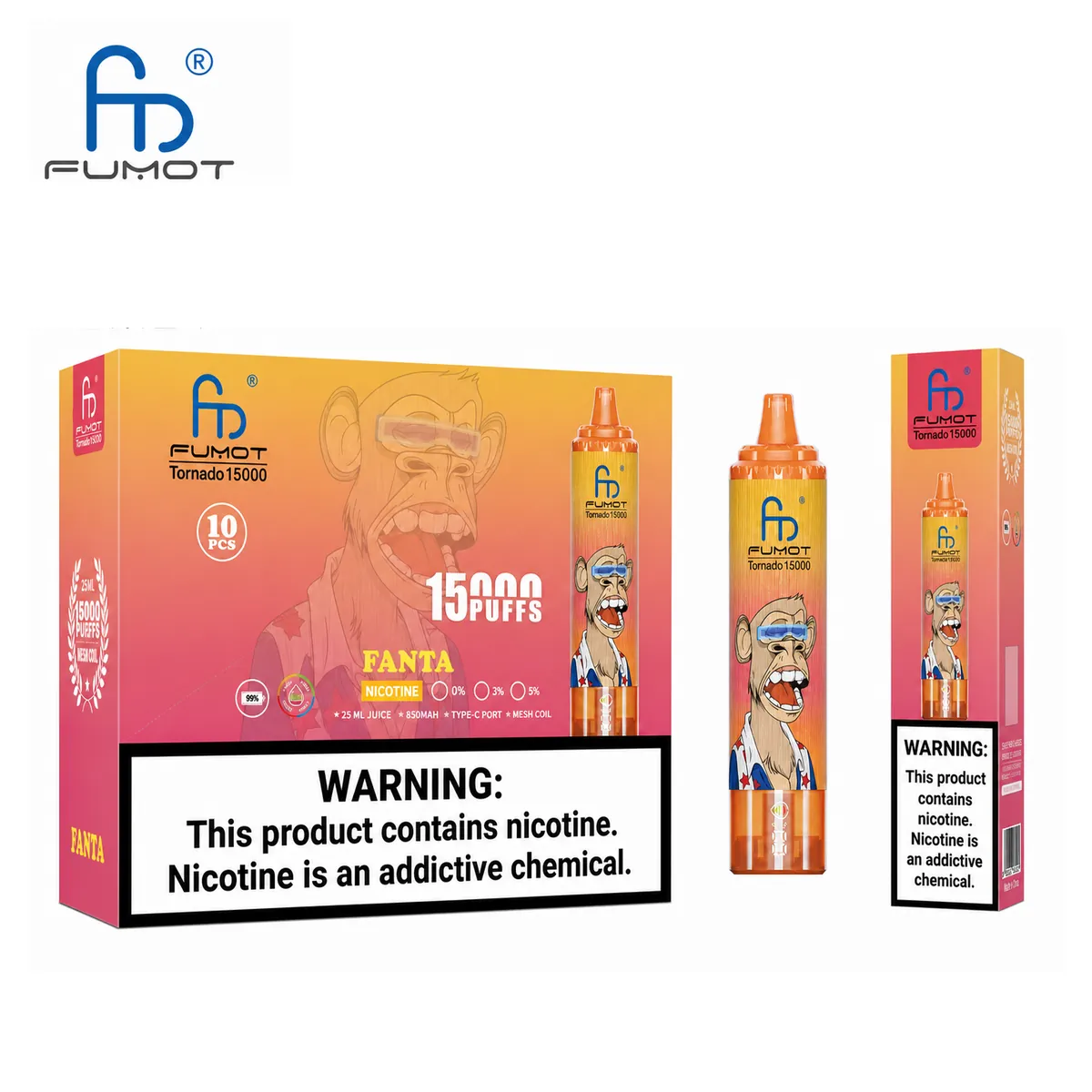 Fumot Tornado 15000 Fanta – 10er-Displaybox mit Einweg-Vape und Einzelpackung