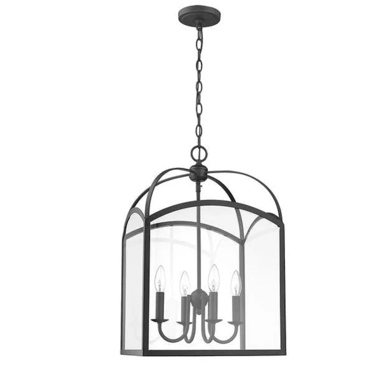 Traditional Large 4-L Pendant Lantern in Black 15 W x 24 H