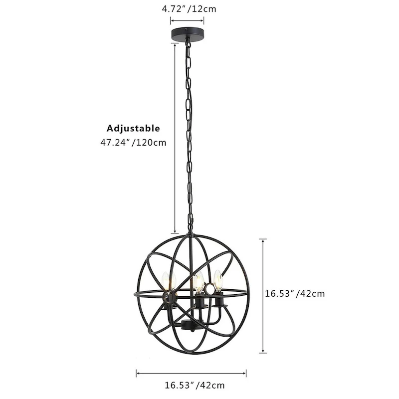 4-Lights Geometric Round Shade Pendant Lighting - 16.5 D4.7 W63.8 H(Adjustable)
