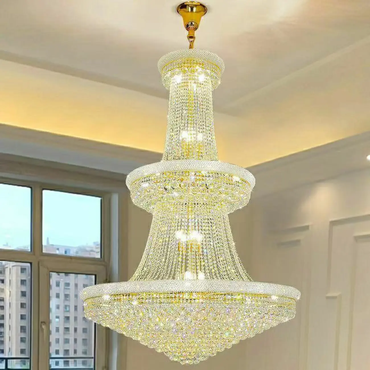 Adjustable Grand Gold Clear Crystal Chandelier