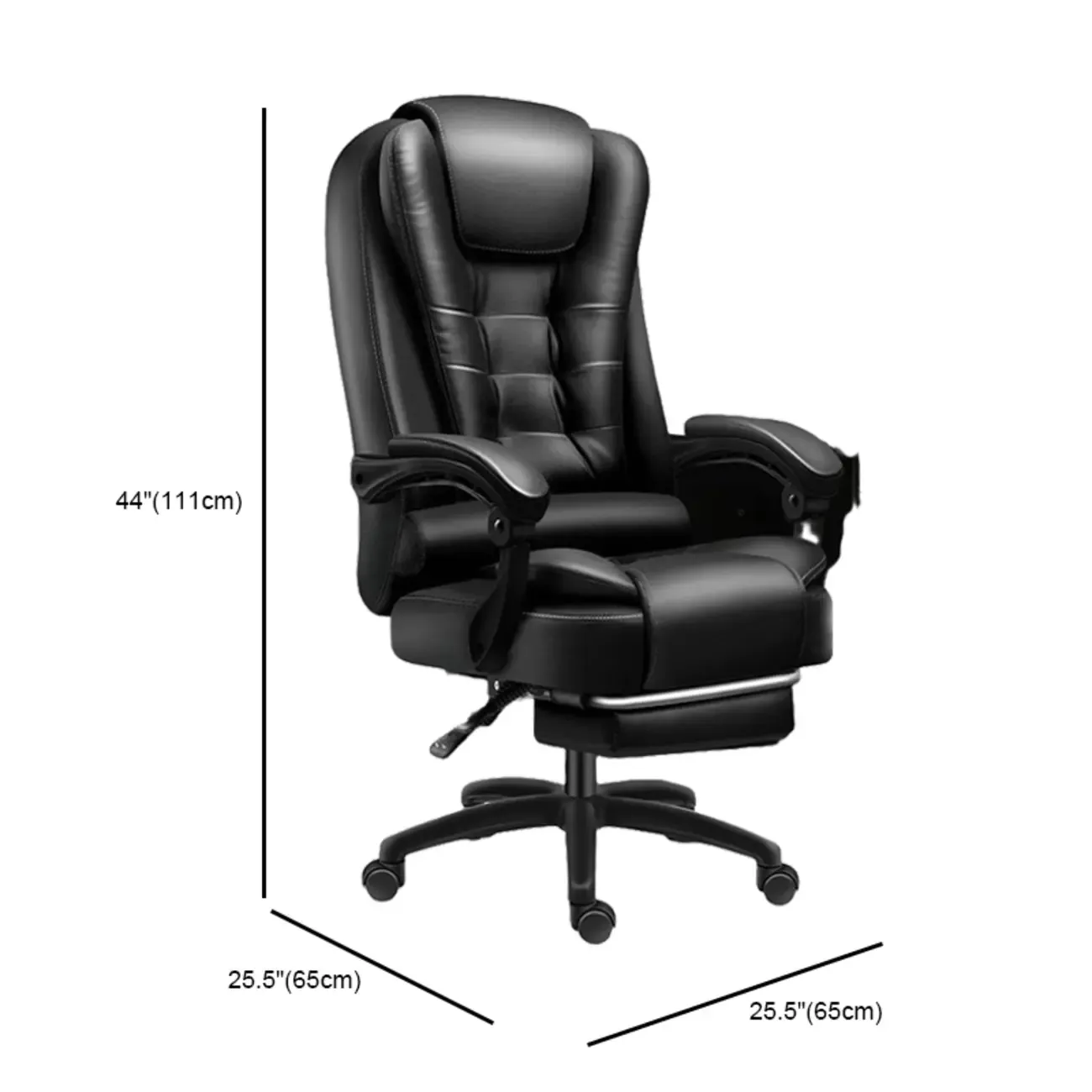 Ergonomic Black Leather Swivel Office Chair with Footrest