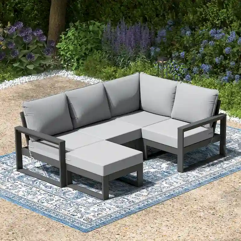 Polytrends Endless Patio 5-Piece Deep Seating Set with Ottoman with Gray Frame