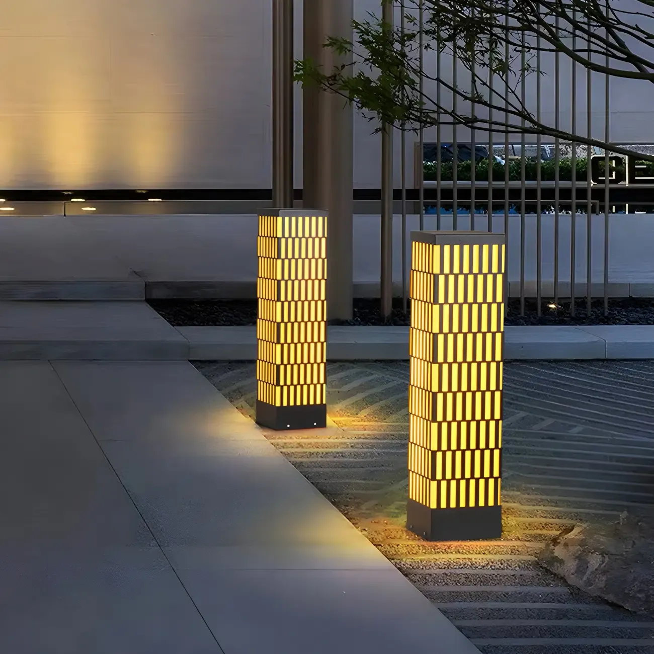 Black Metal Grille Rectangle Warm Light Post Cap Light