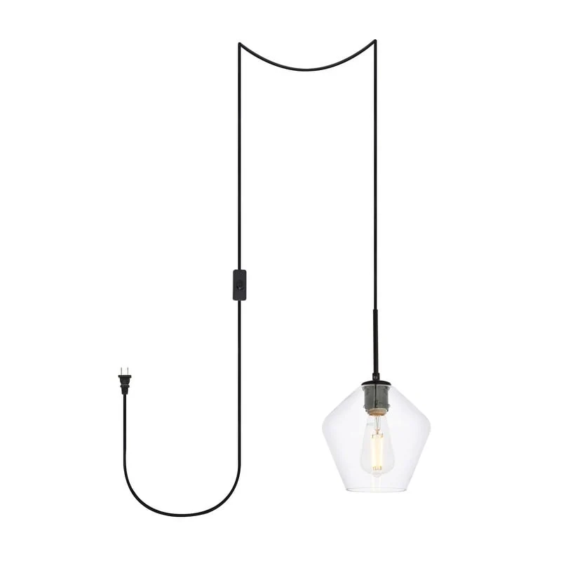 Garrett 1-Light Plug in Pendant with Clear Shade - Black - 8  Diameter