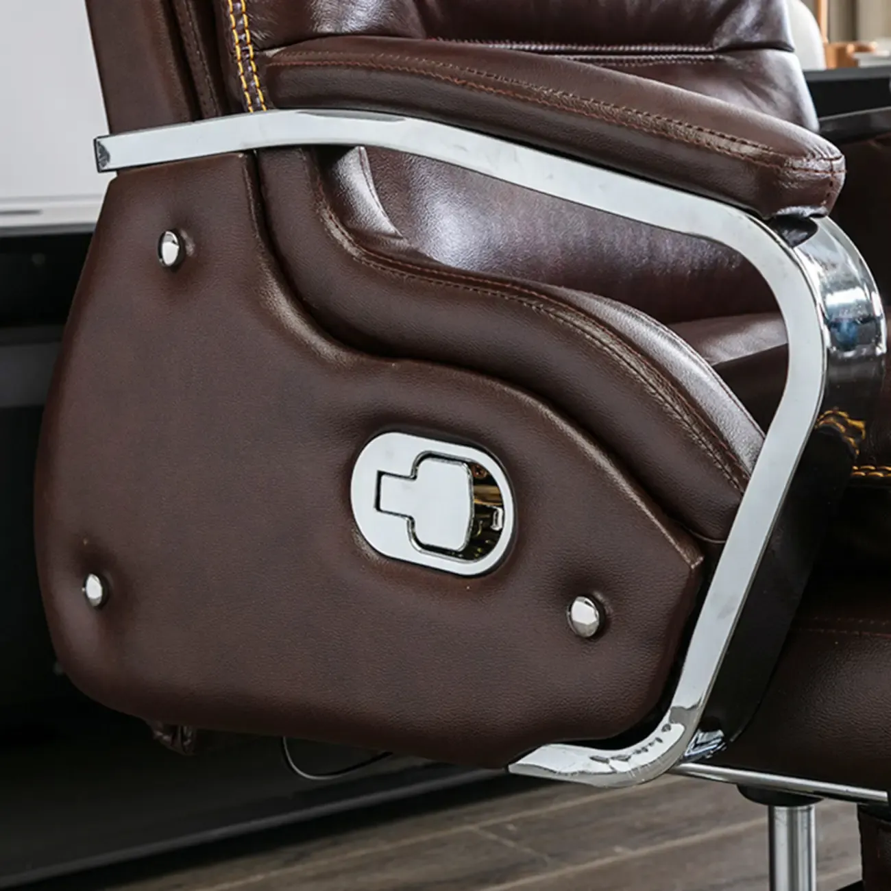 Executive Reddish Brown Leather Reclining Office Chair