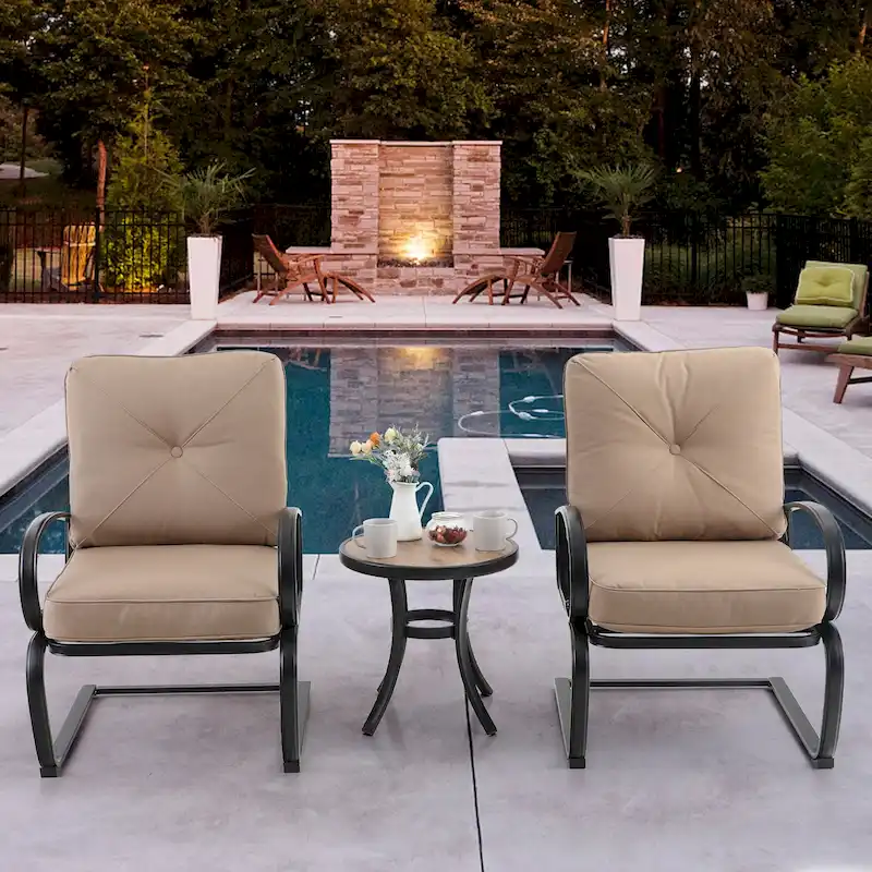 3-Piece Patio Bistro Set Dining Set Outdoor Chair Set, Round Side Table with Wood-Like Top