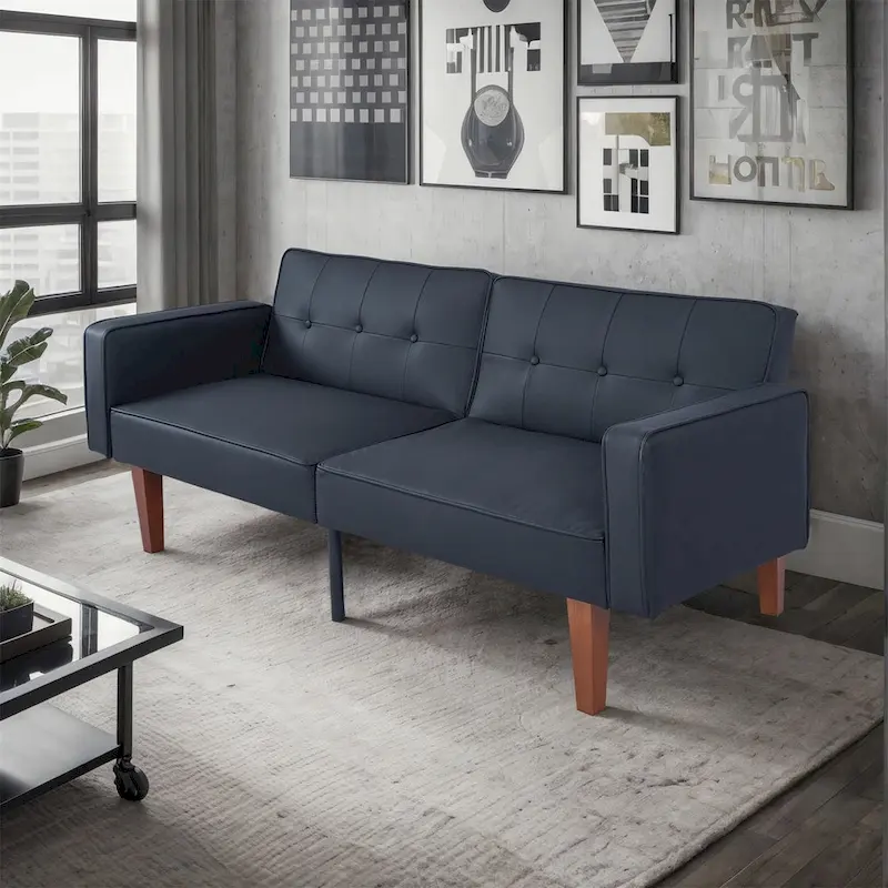 Convertible Sofa Bed Adjustable Fabric Couch Sleeper Modern Recliner Reversible Loveseat Folding Daybed Guest Bed with 2 Pillows