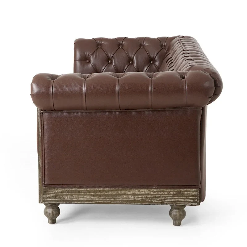 Retro 3 Seat PU Sofa with Wooden Frame and Legs