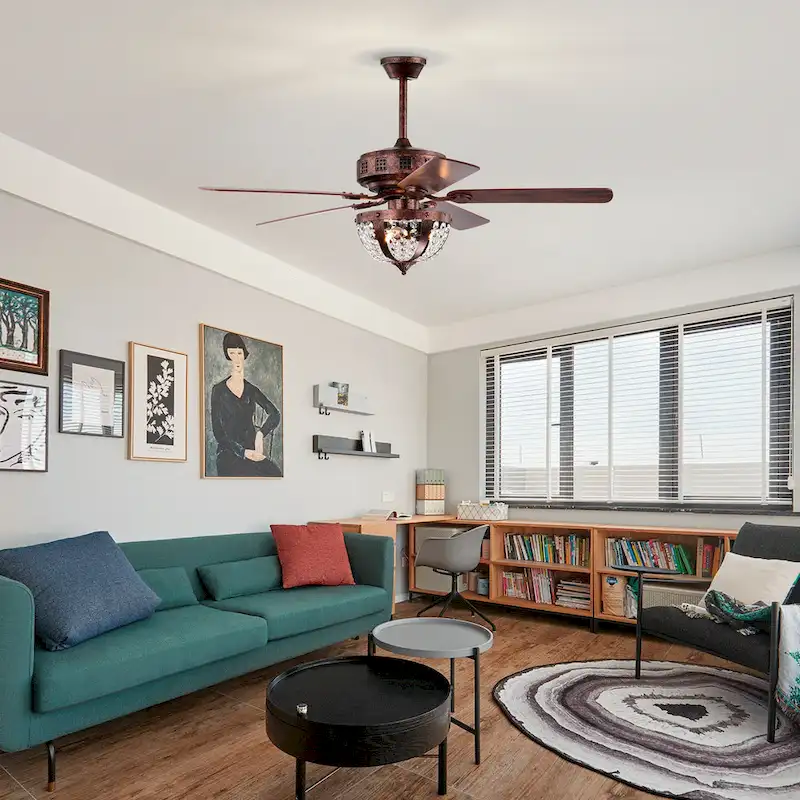 Chandler 52 Inch Antique Copper Finish Crystal Ceiling Fan with Remote