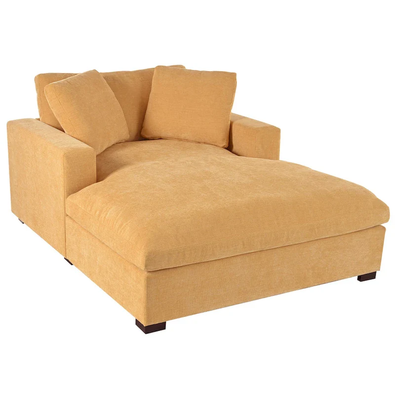 Yellow 53.5 Chaise Lounge Chair with Wood Legs