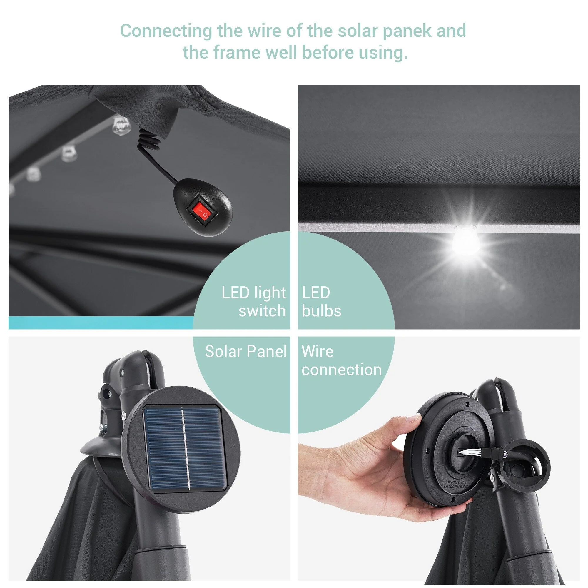 LIVOOSUN 10ft LED Patio Offset Umbrella With Cross Base