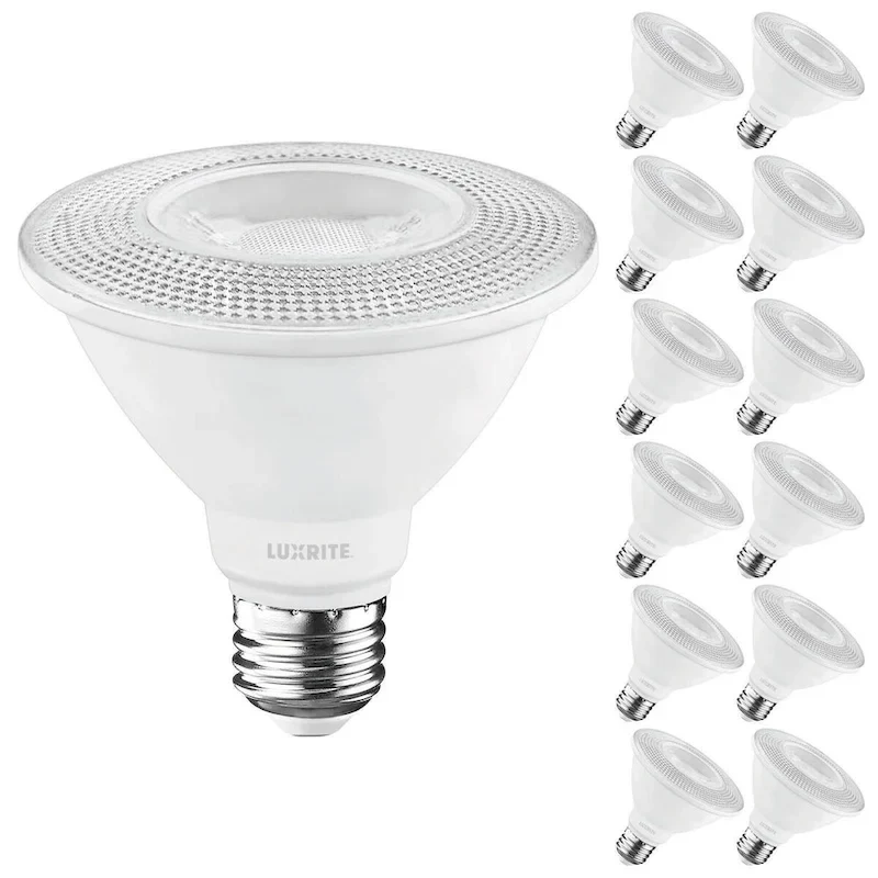 Luxrite 12-Pack PAR30 Short Neck LED Flood Light Bulb, 75W Equivalent, 5000K Bright White, 900 Lumens, 11W, Dimmable...