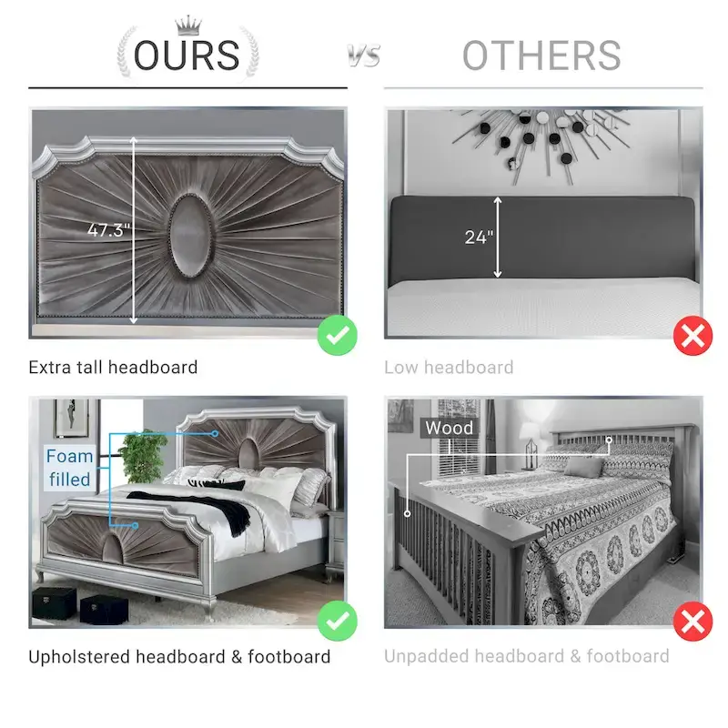 Furniture of America Maza Glam Silver Solid Wood Panel Bed