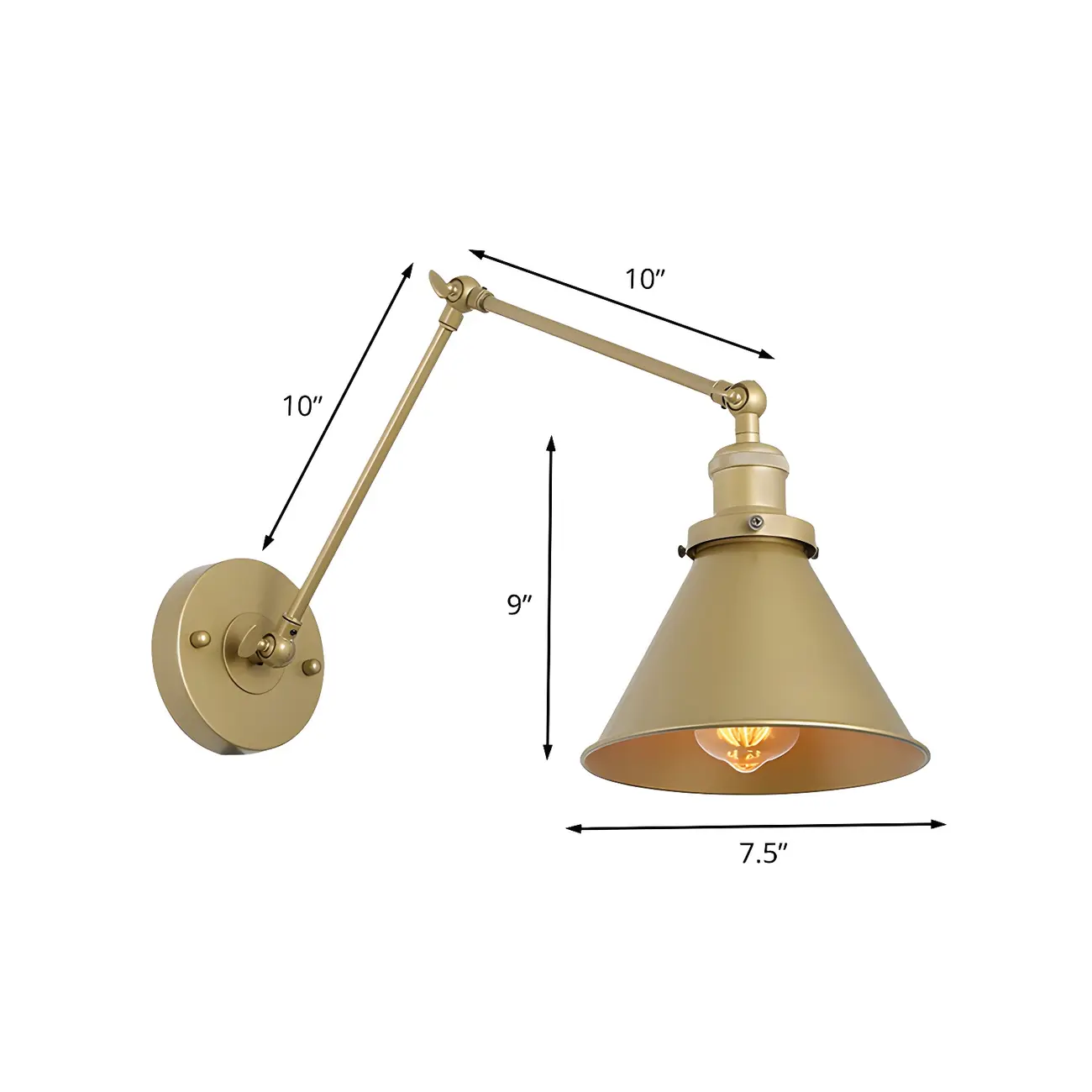 Industrial Gold Adjustable Swing Arm Wall Light