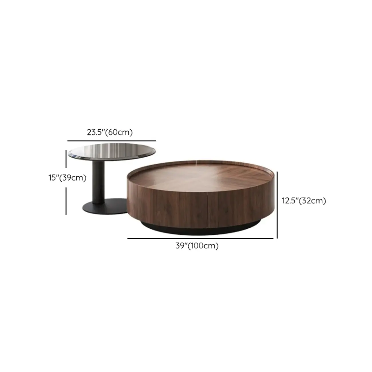 2 Drawers Round Reclaimed Wood Nesting Pallet Coffee Table