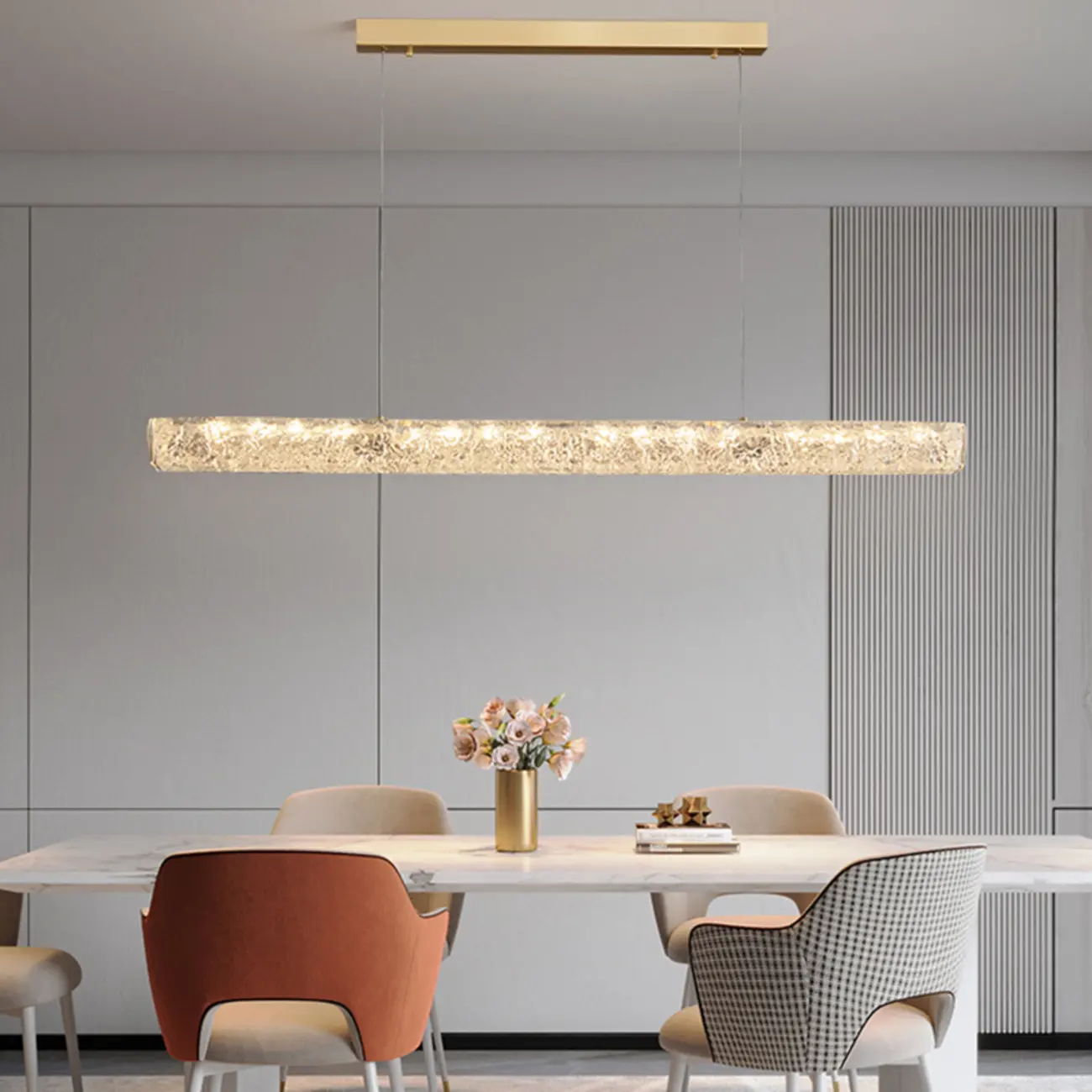 Rectangle Gold Dimmable LED Island Pendant Light for Kitchen