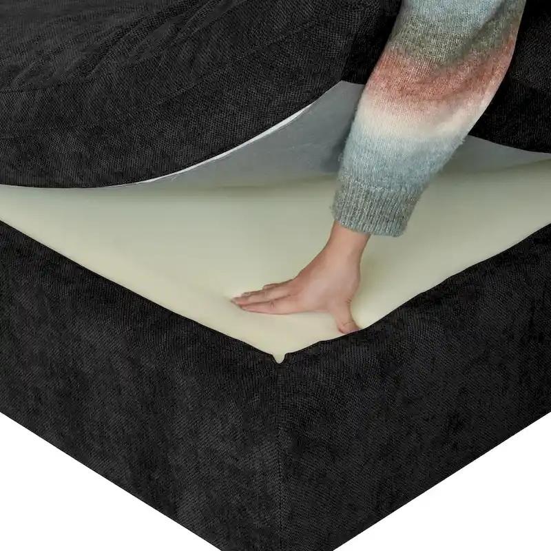 82.68   Down Filled Sectional Couch L-shape Linen Upholstered Loveseat with Ottoman