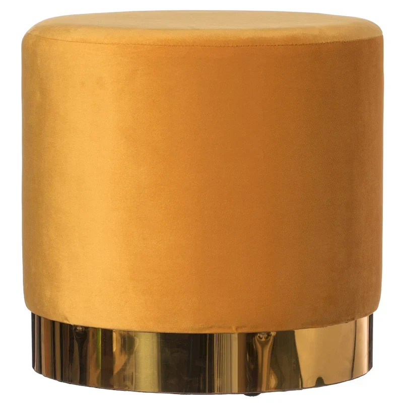 Modern Round Velvet Fabric Standard Ottoman Stool with Gold Base
