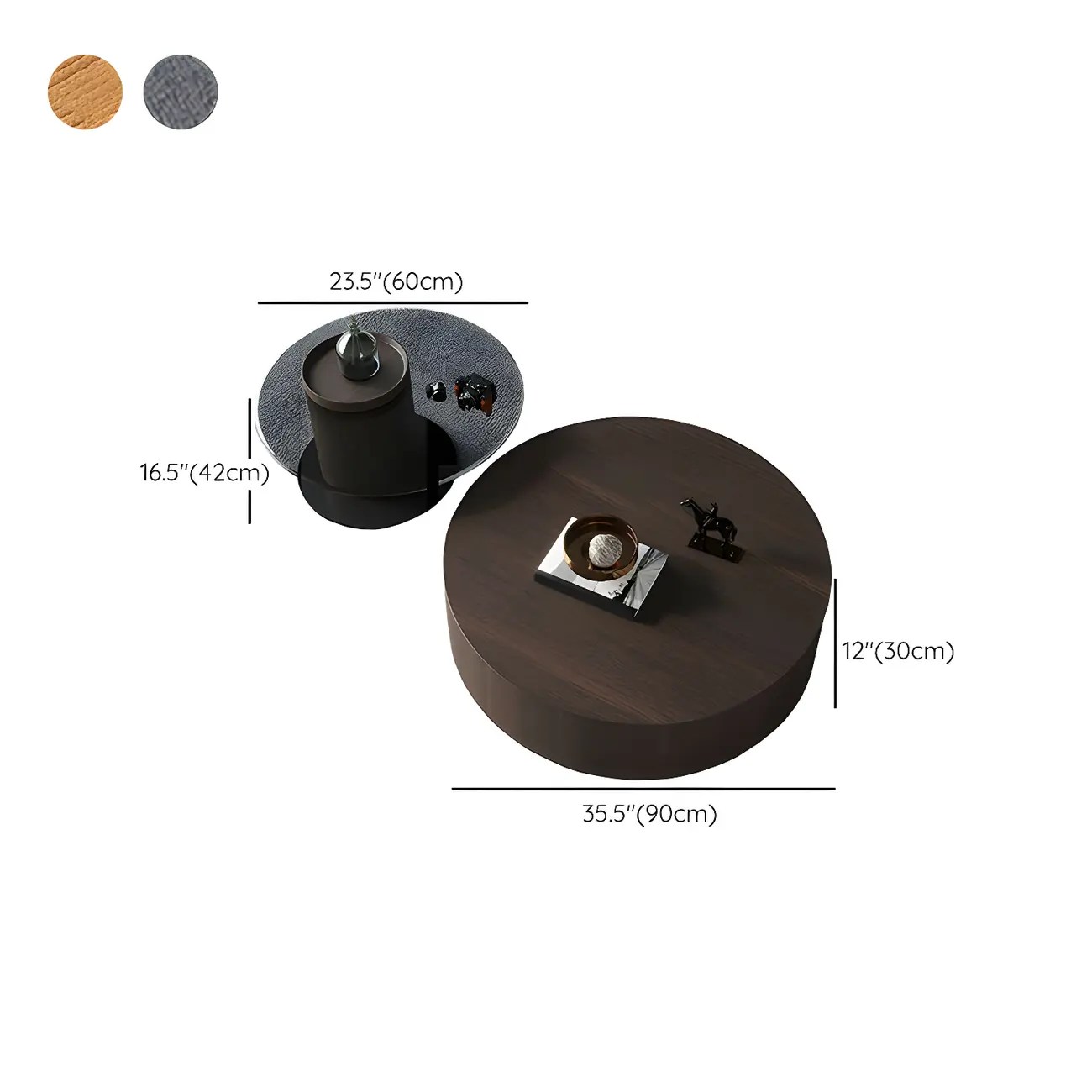 Dark Modern Nesting Round Wood Drawer Coffee Table