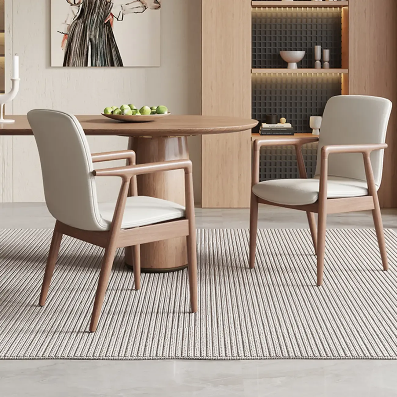 Modern Wood Faux Leather Upholstered Dining Armchair