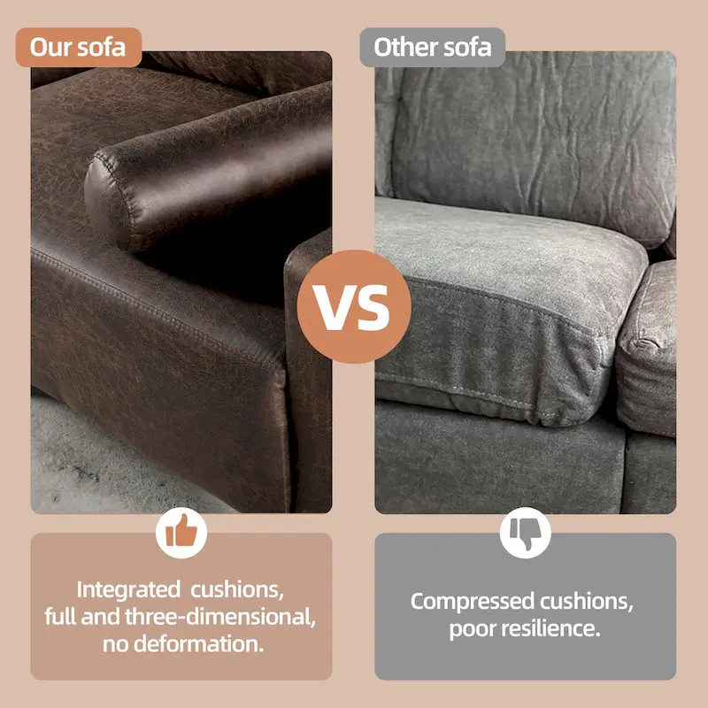 HOOOWOOO Mid-Century Modern Upholstered Sofa Couch with Rolled Pillows