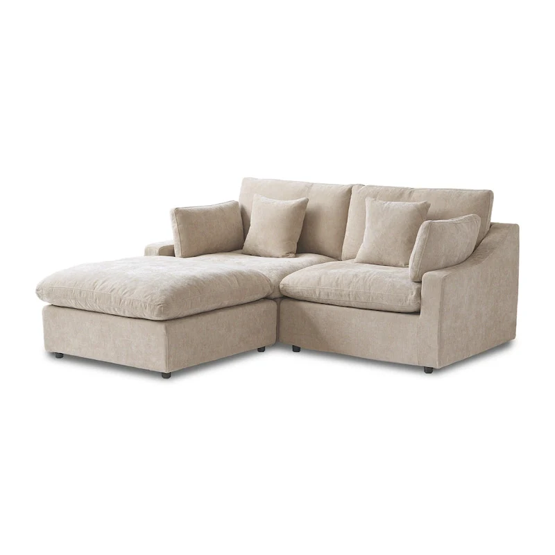 82.68   Down Filled Sectional Couch L-shape Linen Upholstered Loveseat with Ottoman