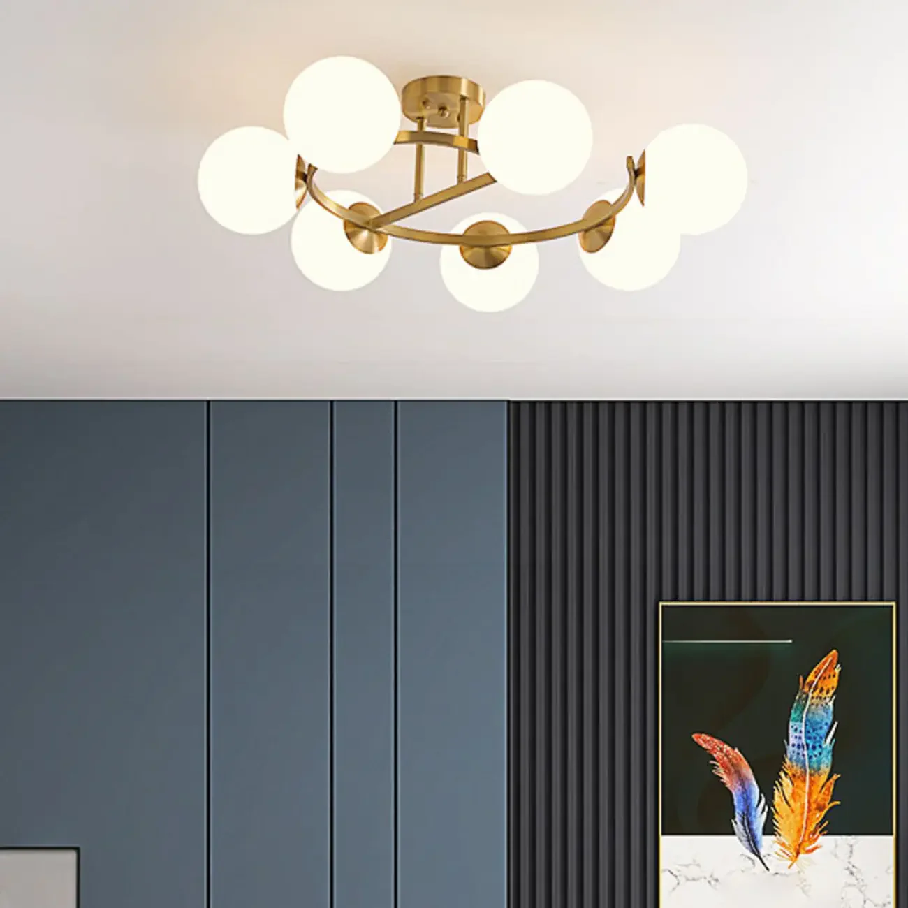 Modern Gold Loop Globe Glass Semi Flush Ceiling Light