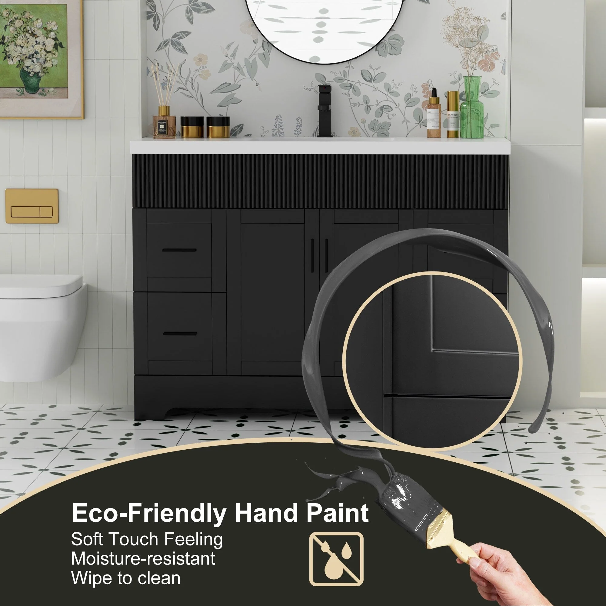 Wavy Line 30/36/48 Bathroom Vanity Set with Sink & Faucet