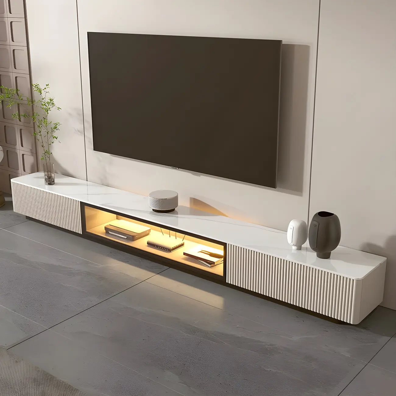 63 Champagne Modern Stone TV Stand with Cable Management