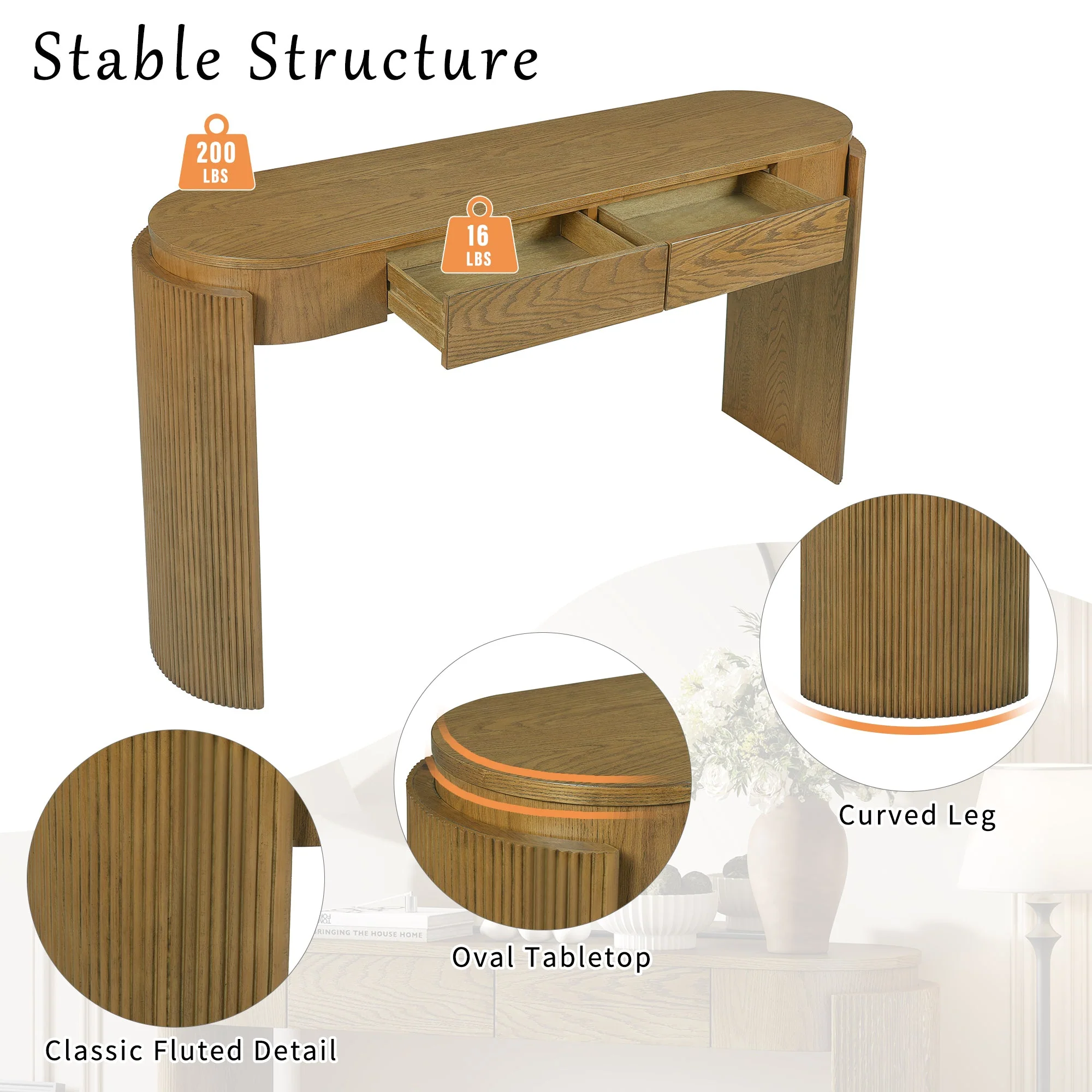 Walker Edison | Fluted Design Entryway Console Table and 2 Drawers