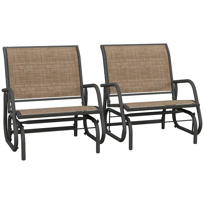 Outsunny Porch Glider Set of 2 with Breathable Mesh, Curved Armrests and Steel Frame for Garden, Poolside, Backyard, Balcony