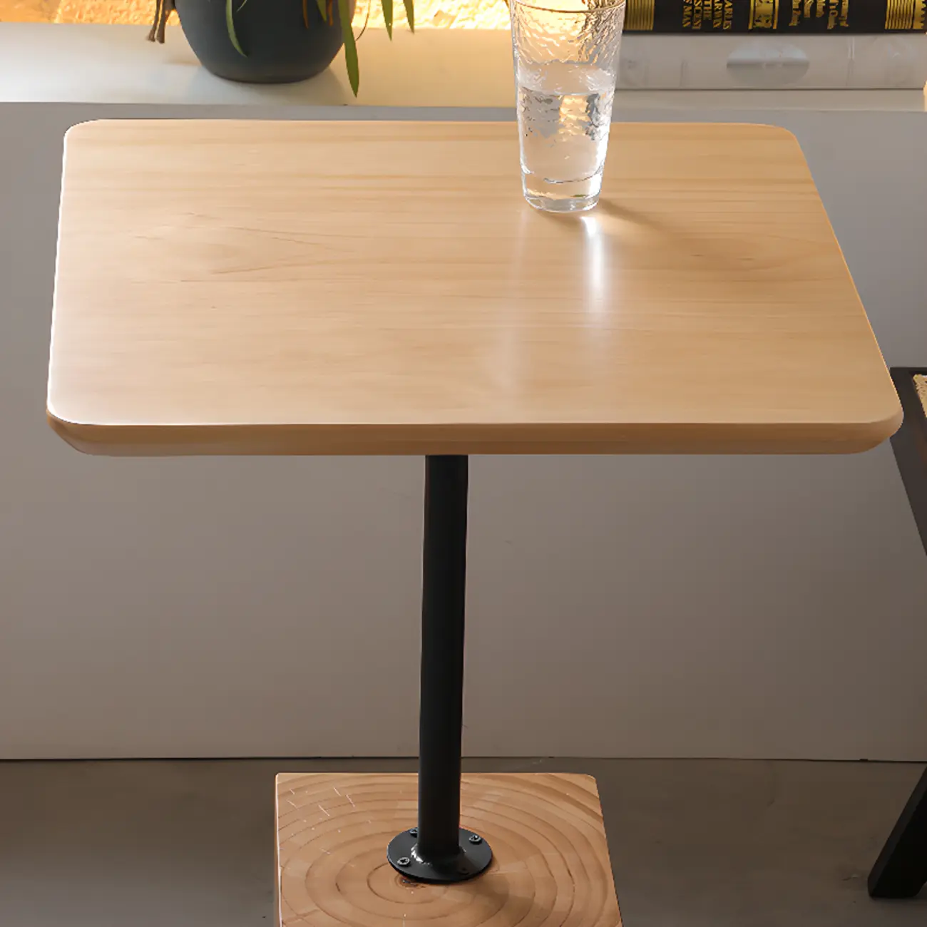 Natural Wood Square Block Base Chairside Table