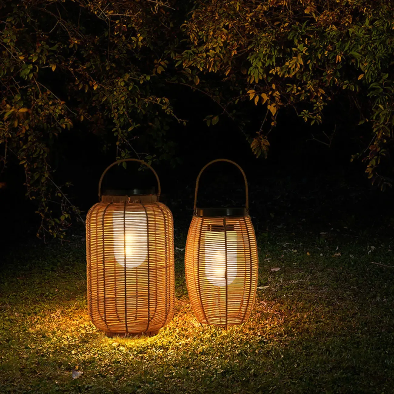 Portable Brown Woven Lantern Solar Outdoor Post Lights