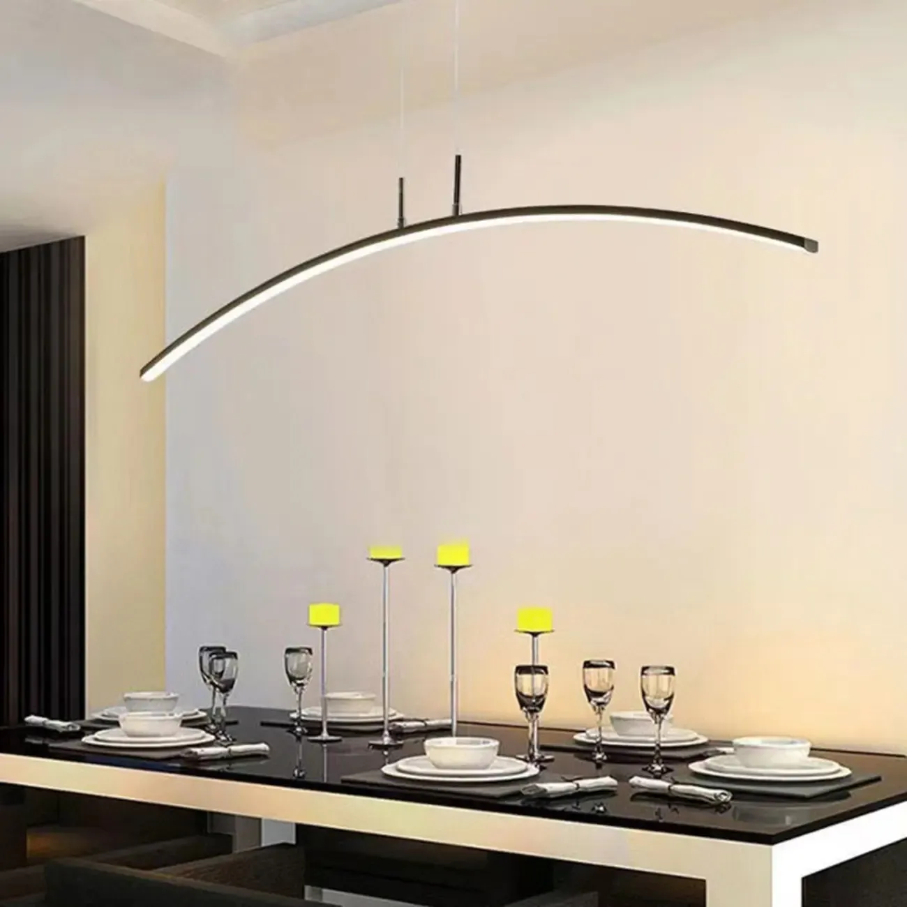 Black Linear Silica Gel Island Pendant Light Arch Shaped LED