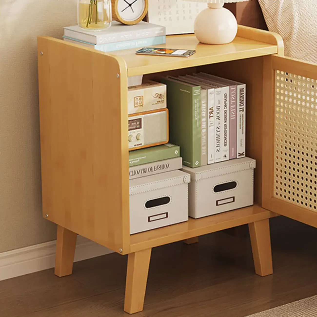 Scandinavian Bedside Table Natural Solid Wood Nightstand