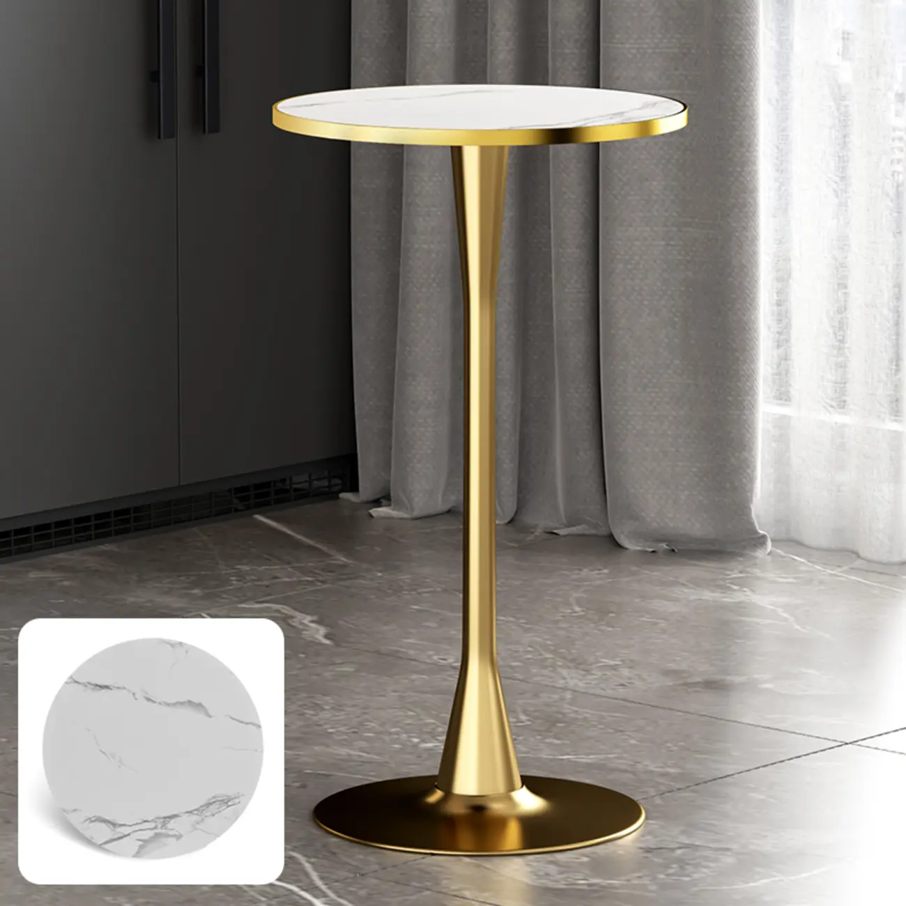 Modern Matte Black Metal Pedestal Round Wood Bar Tables