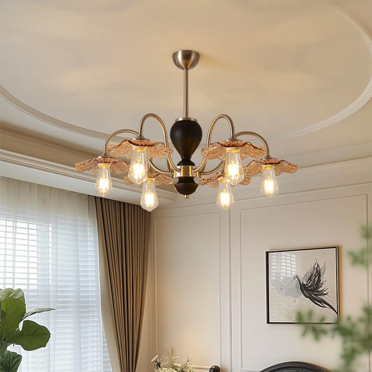 Retro Geometric 6/8 Lights Glass Chandelier in Chrome