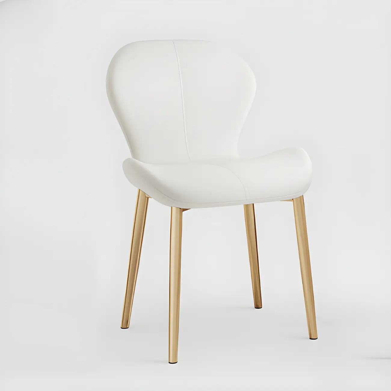 Art Deco Curved Back Leather Dining Chair Solid Back