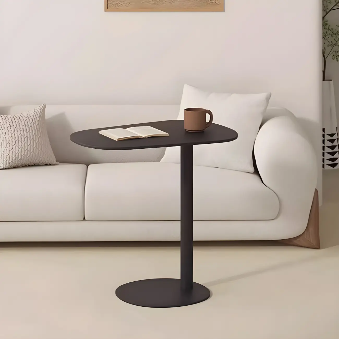 Modern Oval Metal C-Shaped End Table Black