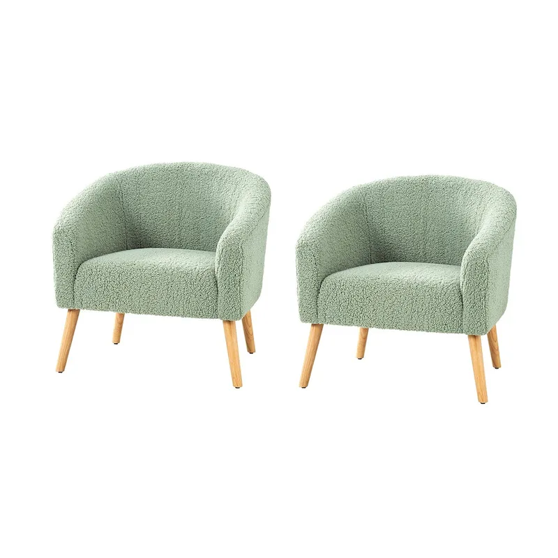 Sheila Modern 30W Boucle Armchair with Solid Wood Legs Set of 2 by HULALA HOME
