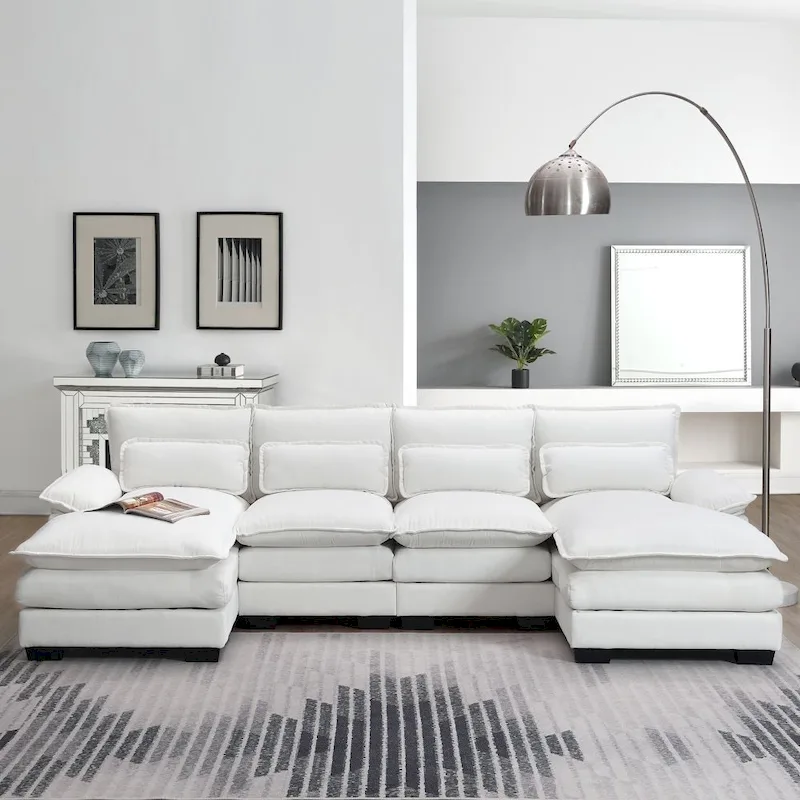 110*55 Modern U-Shaped Sectional Sofa with Waist Pillows,6-Seat Upholstered Symmetrical Sofa Furniture