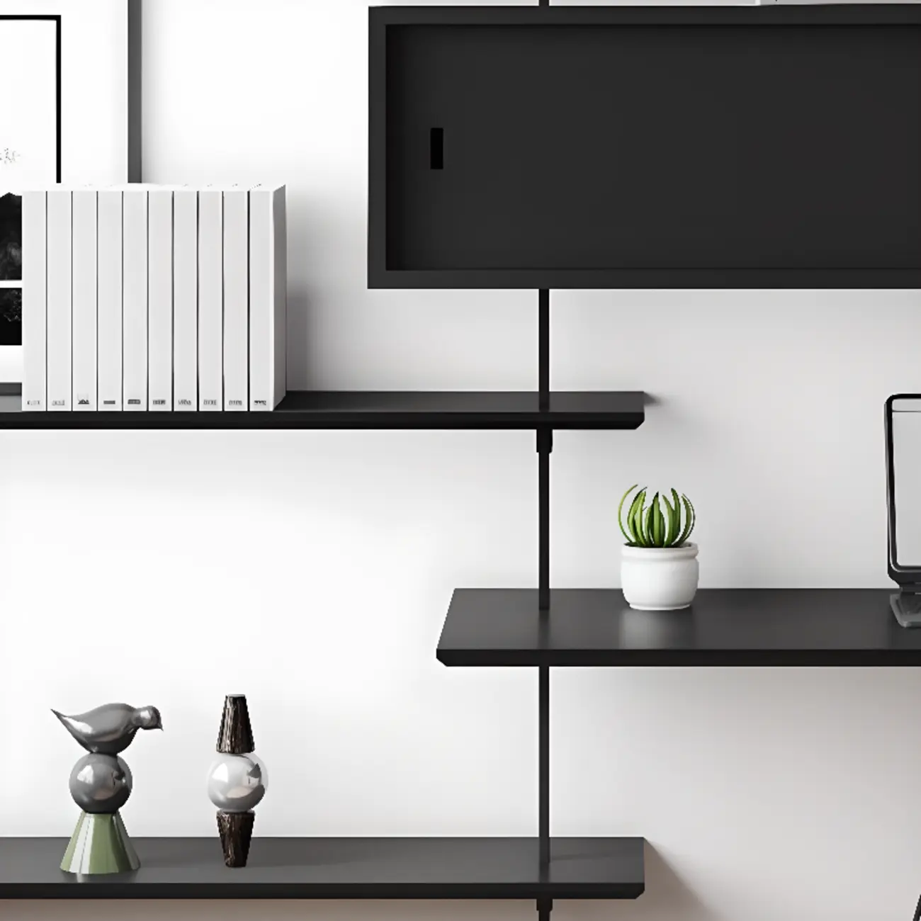 Industrial Black Wood Modular Wall Shelving System Bookshelf