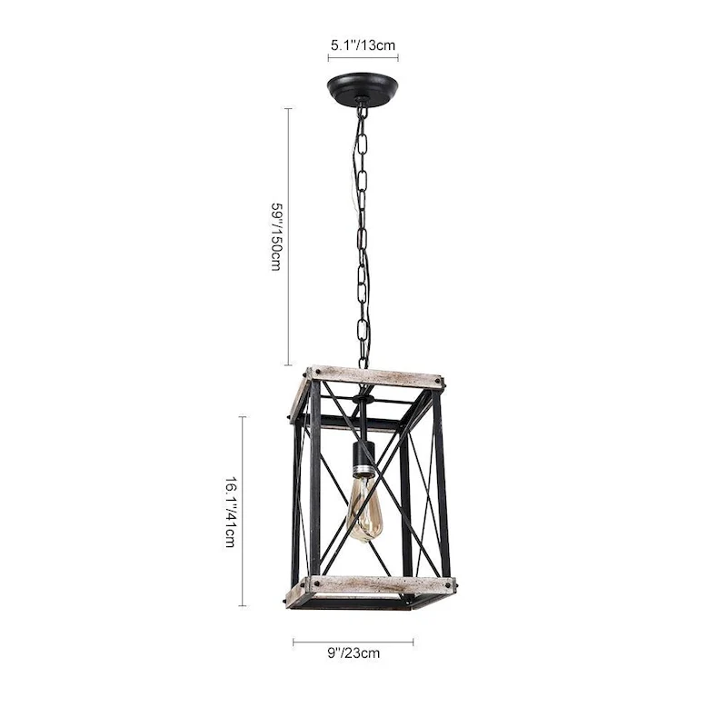 Farmhouse 1-light Distressed Wood Square Lantern Pendant