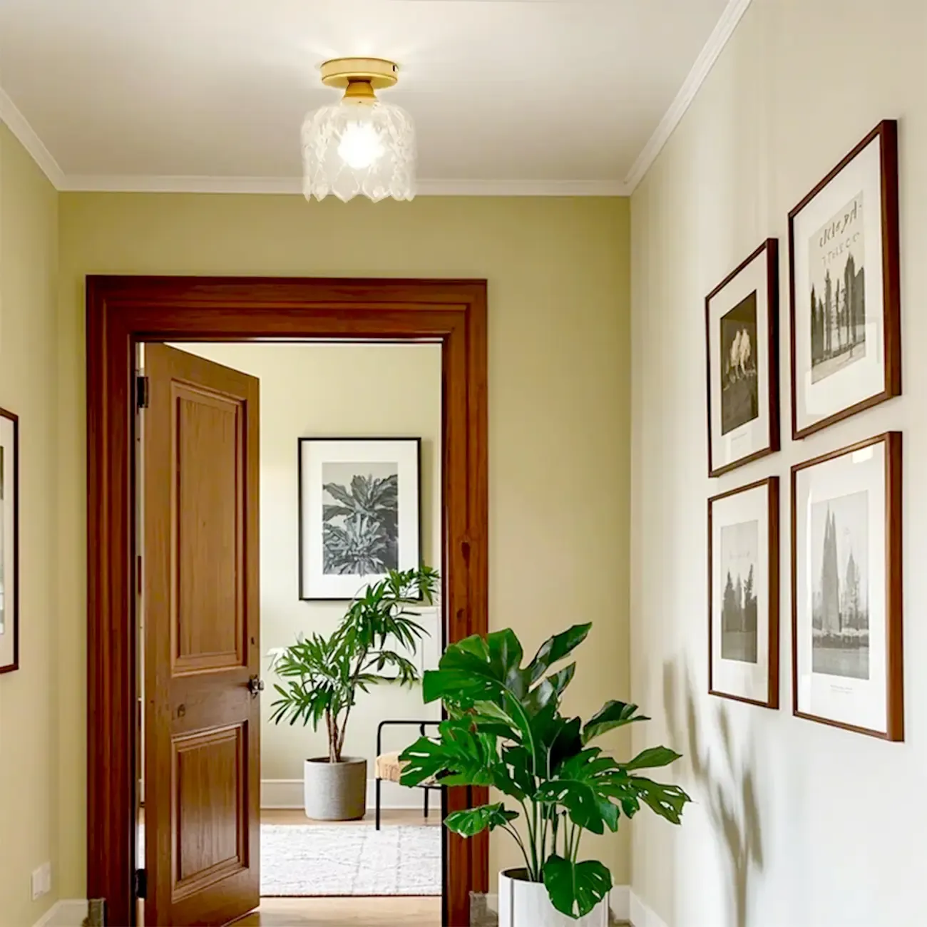 Modern Mini Semi Flush Mount Gold Crystal Ceiling Light